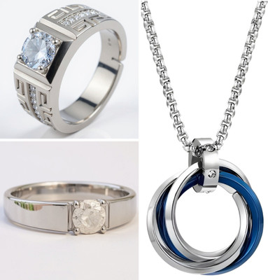 KURMASHOP Stainless Steel Sterling Silver Silver, Blue, White Jewellery Set(Pack of 3)