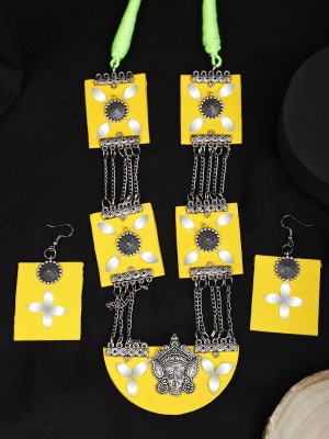 LOGIN THE WORLD AND CSC Wood, Fabric, Oxidised Silver Yellow Jewellery Set(Pack of 1)