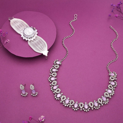 Divastri Brass Gold-plated Silver, White, Purple Jewellery Set(Pack of 1)