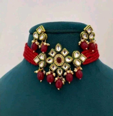 ARADHEMA Alloy Gold-plated Red Jewellery Set(Pack of 1)