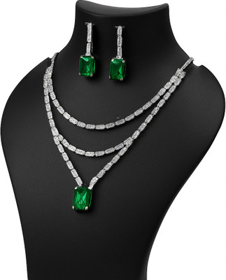 Henuka Copper Sterling Silver Green Jewellery Set(Pack of 1)