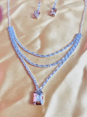 V.V. Sons Alloy Sterling Silver Pink Jewellery Set(Pack of 1)