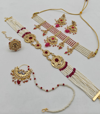 Mk Jewellery Alloy Gold-plated Red Jewellery Set(Pack of 1)