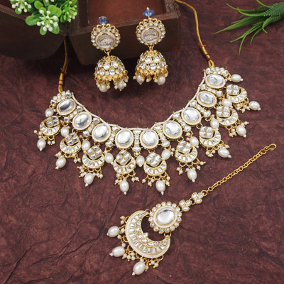 OrnaDzn Zevellery Alloy Gold-plated White Jewellery Set(Pack of 4)