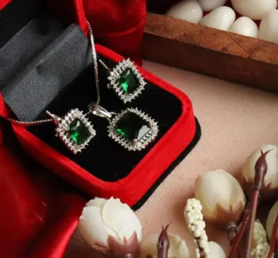 Vipunj Stainless Steel Sterling Silver Green Jewellery Set(Pack of 2)