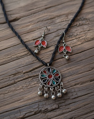 Mrinya Oxidised Silver Multicolor Jewellery Set(Pack of 1)