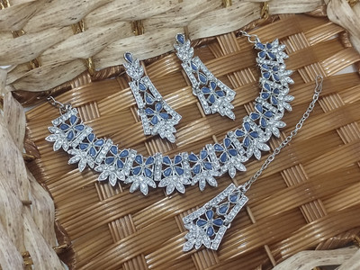 Rukma Alloy Rhodium Silver, Blue Jewellery Set(Pack of 4)