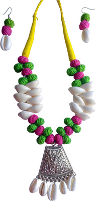 DebapriyaPC Shell, Oxidised Silver Green, Pink Jewellery Set(Pack of 3)