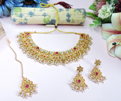 VATSALYA creation Alloy Gold-plated Pink Jewellery Set(Pack of 1)