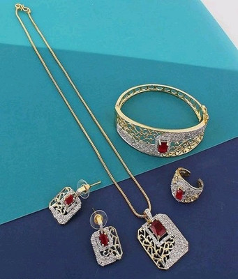 M Creations Alloy Gold-plated Gold Jewellery Set(Pack of 4)