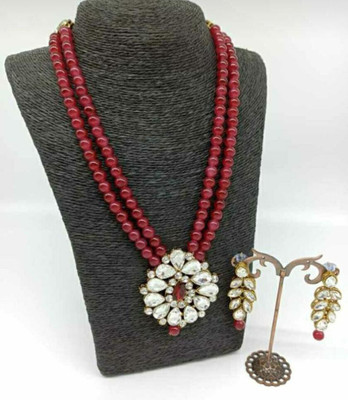 Ronak Jewels Alloy Gold-plated Maroon, White Jewellery Set(Pack of 1)