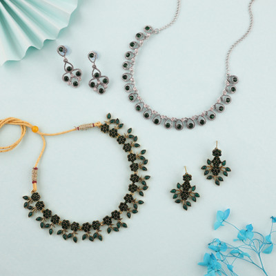 Alasca Brass Gold-plated Silver, Gold, Green Jewellery Set(Pack of 2)