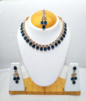 Brinah Brass Silver Blue Jewellery Set(Pack of 1)