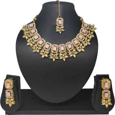 MS Creation Alloy Gold-plated Pink Jewellery Set(Pack of 4)
