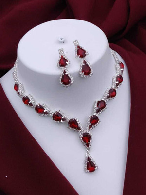 ShringarHouse Stone, Alloy Sterling Silver, Silver Silver, Red Jewellery Set(Pack of 1)