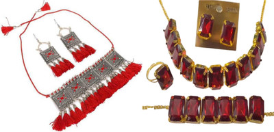 JMBW INTERNATIONAL Alloy Red, Silver, Red Jewellery Set(Pack of 2)
