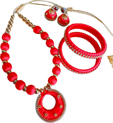 SCFPKPR Stone, Dori Red Jewellery Set(Pack of 1)