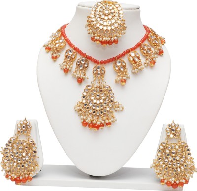 Ethnicking Alloy Gold-plated Orange Jewellery Set(Pack of 1)