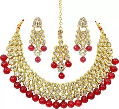 White pearl Alloy Gold-plated Gold, Red Jewellery Set(Pack of 1)