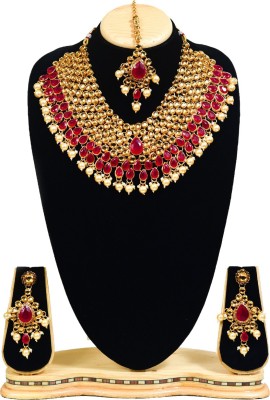 soni craft Alloy Gold-plated Maroon Jewellery Set(Pack of 1)