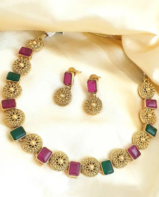 Anamya Collections Alloy Gold-plated Pink Jewellery Set(Pack of 3)