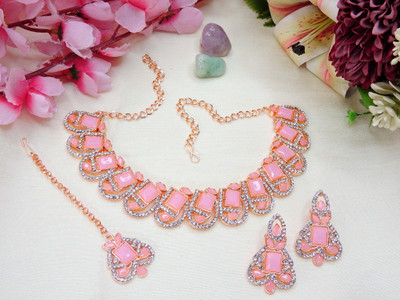 VATSALYA creation Alloy Gold-plated Pink Jewellery Set(Pack of 1)