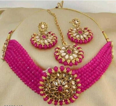 Amit Alloy Gold-plated Pink Jewellery Set(Pack of 1)