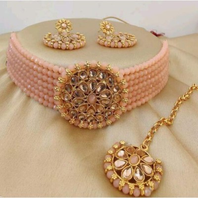 BJ JEWEL Alloy Gold-plated Beige Jewellery Set(Pack of 1)