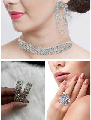 zainab Alloy White, Silver Jewellery Set(Pack of 5)