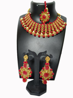 Bold Looks Plastic Gold-plated Red Jewellery Set(Pack of 4)