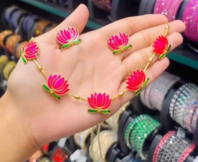 sashtika fashions Brass Copper Pink Jewellery Set(Pack of 1)