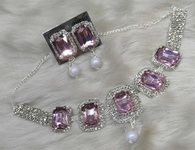 RAHUL TRADERS Alloy Silver Pink Jewellery Set(Pack of 1)