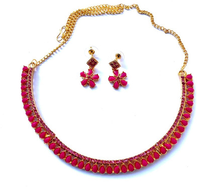 NIKYANKA Brass Gold-plated Pink, Gold Jewellery Set(Pack of 3)