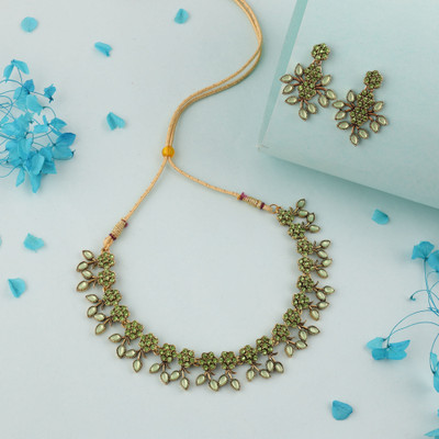 Sangria Brass Gold-plated Gold, Green Jewellery Set(Pack of 1)