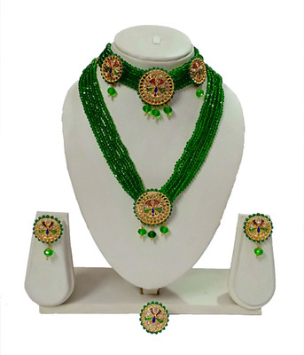 ora collection Brass Gold-plated Green, Gold Jewellery Set(Pack of 1)