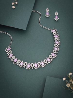 Sangria Brass Gold-plated Silver, White, Purple Jewellery Set(Pack of 1)