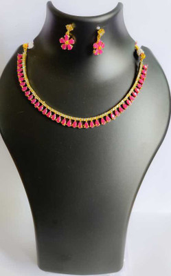 Pihoo Enterprise Alloy Gold-plated Red Jewellery Set(Pack of 1)