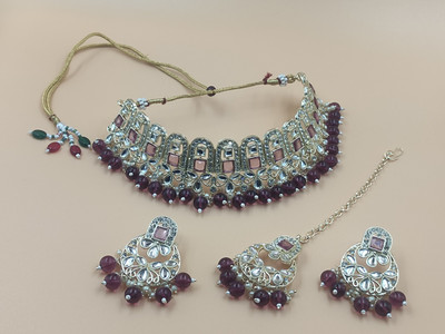 R A Enterprises Alloy Gold-plated Purple Jewellery Set(Pack of 1)