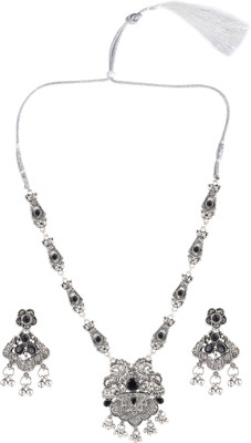 Pujvi Oxidised Silver Black Jewellery Set(Pack of 1)