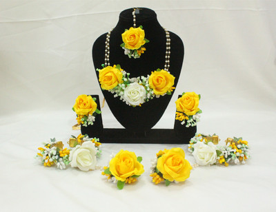 Blinklove Creation Fabric White, Yellow Jewellery Set(Pack of 6)