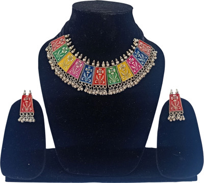 MA Enterprises Oxidised Silver Multicolor Jewellery Set(Pack of 1)