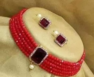 D ZINE JEWELLERS Stone, Alloy Red Jewellery Set(Pack of 1)
