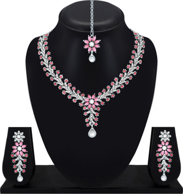 Atasi International Alloy Rhodium Silver, Pink Jewellery Set(Pack of 1)