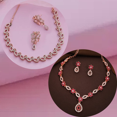 brado jewellery Brass Gold-plated Rose Gold, Pink Jewellery Set(Pack of 2)