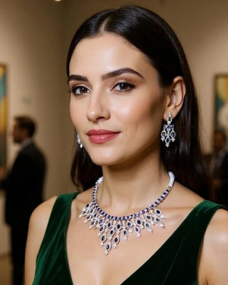 Laali Alloy Silver Blue Jewellery Set(Pack of 1)