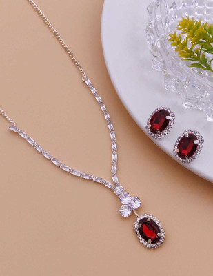 ShringarHouse Stone, Alloy Sterling Silver, Silver Silver, Red Jewellery Set(Pack of 1)