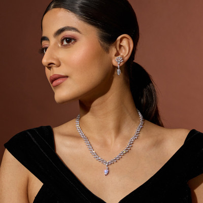 Kushal's Fashion Jewellery Copper Rhodium White Jewellery Set(Pack of 3)