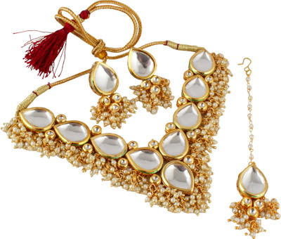 Lucky Jewellery Alloy Gold-plated White Jewellery Set(Pack of 4)