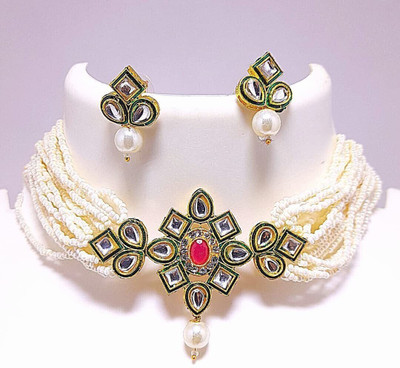 Henuka Alloy Gold-plated White, Gold Jewellery Set(Pack of 1)