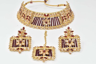 Meira Jewellery Brass Gold-plated Maroon Jewellery Set(Pack of 1)